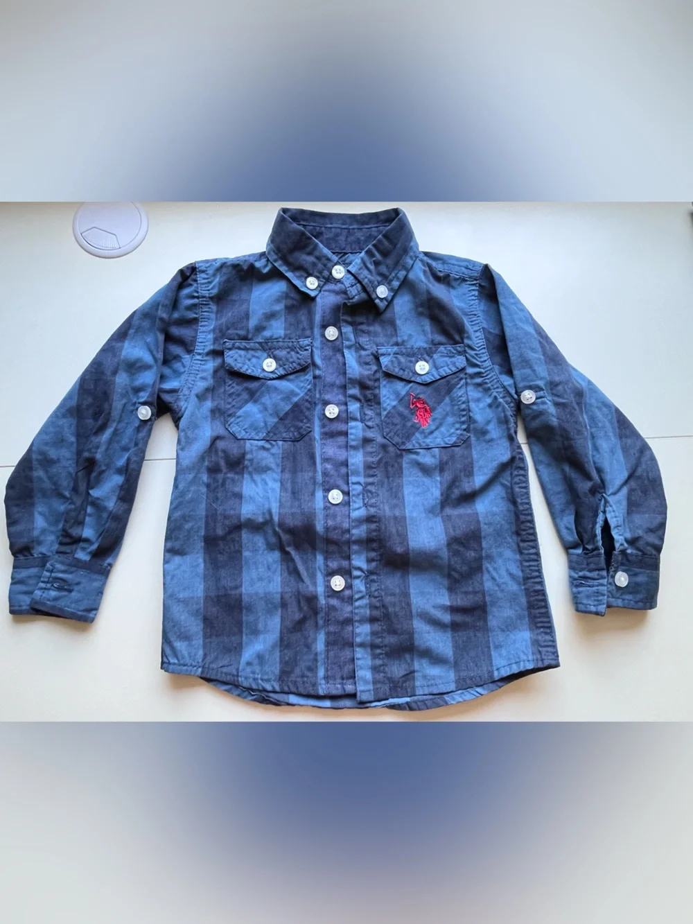 U.S. Polo Assn. Boys Blue Plaid Shirt with Red Logo 3T
